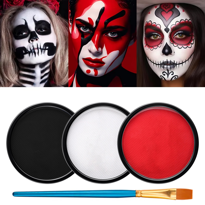 Cosplay Prop Paint - ชุดสีเพ้นท์หน้าแบบน้ำ 3 สี (ดำ ขาว แดง)