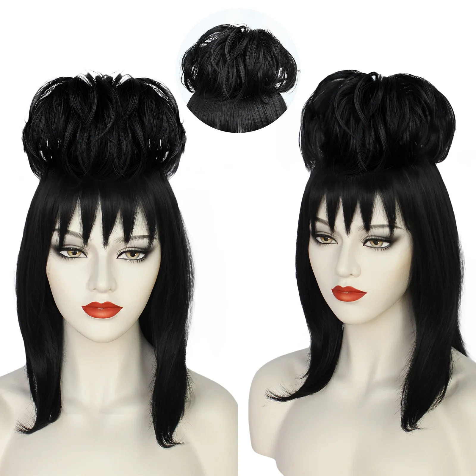 Cosplay Floating Prop - Lydia Deetz คอสเพลย์วิกผมชุดเจ้าสาวเครื่องแต่งกาย Props สีดําสังเคราะห์ตรงผมผู้หญิงสาวฮาโลวีน Carnival