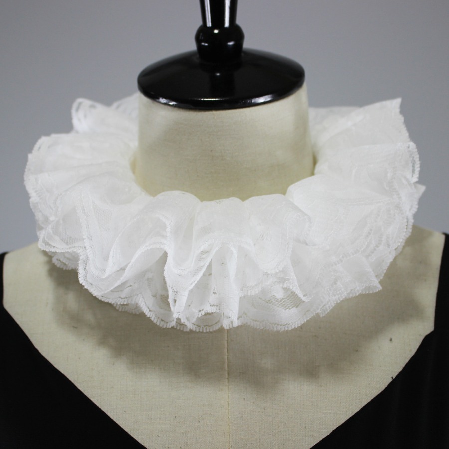 Detachable Cosplay Prop - ปกคอปลอมลูกไม้ระบายซ้อนชั้นสไตล์วินเทจสำหรับผู้หญิงใหม่ ปกคอแบบคอร์ทสำหรับชุดเดรสทางการ ปกคอผ้าทูลล์แบบผูกเชือก อุปกรณ์ประกอบชุดคอสเพลย์ตัวตลก