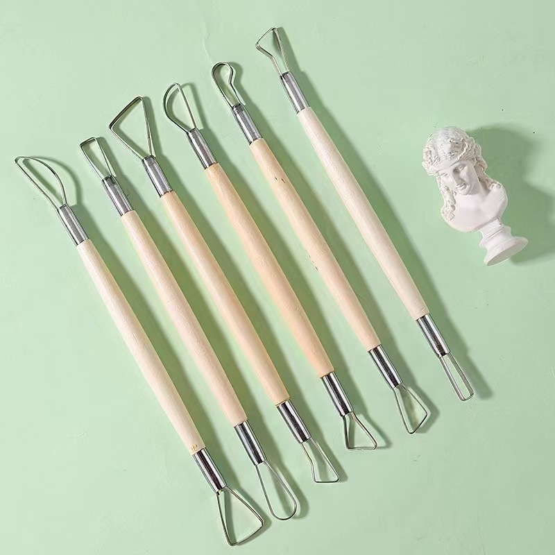 Craft Knife Set - 6 ชิ้นไม้ handle ขี้ผึ้งเครื่องปั้นดินเผาดินประติมากรรมเครื่องมือแกะสลัก DIY เครื่องปั้นดินเผาชุดหัตถกรรมไม้มีดเครื่องมือ